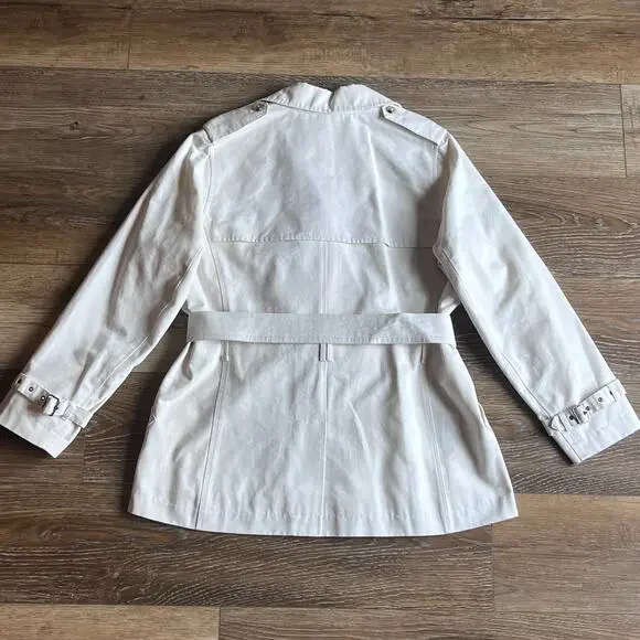 NWOT VTG Eddie Bauer Double Breasted Belted Trench Coat MIDI White Women’s L P - Picture 4 of 11